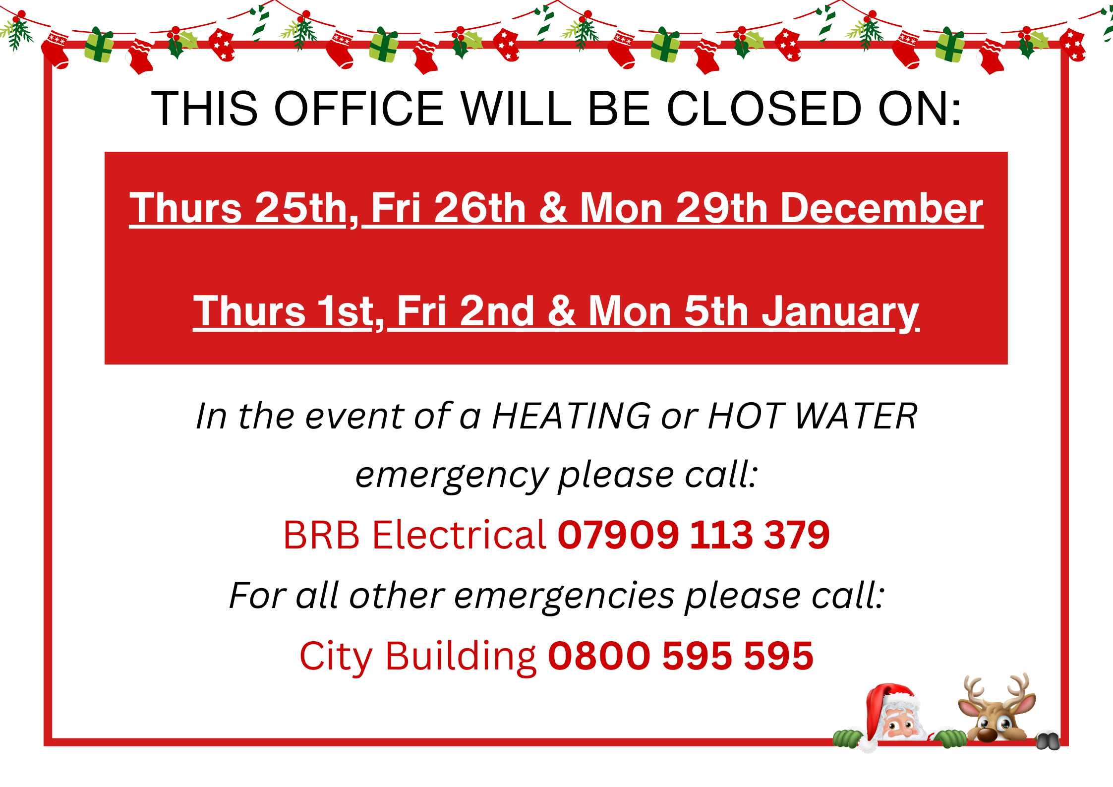 Christmas Office Closure Sign